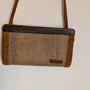 Brown and Tan Woven Crossbody Bag